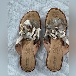 Born Women's Beige Sandals with Metallic Floral Detail